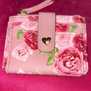 Juicy Couture Pink Floral Card Holder with Gold Heart Detail